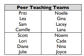 Table 3.6 Novices in the Peer Teaching Teams